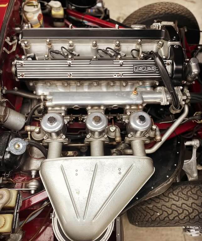 Jaguar XK engine with triple SU carburettors stripped, cleaned and rebalanced